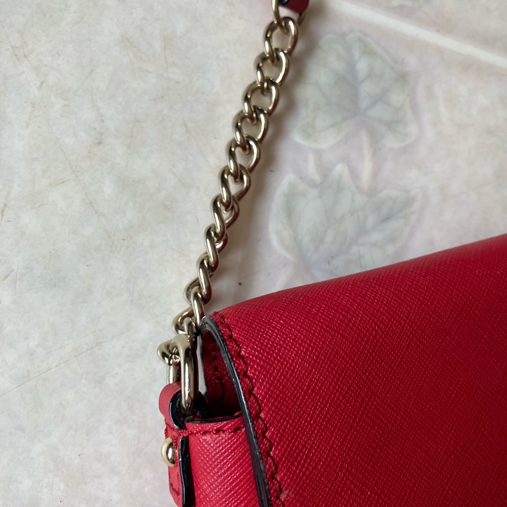 Kate Spade Scarlet Red Leather Chain Strap Crossbody Purse - Picture 2 of 10